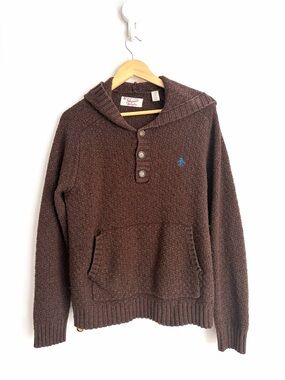 Vintage 90s - Textured Knit Hoodie Sweater - Penguin Munsingwear - Size L